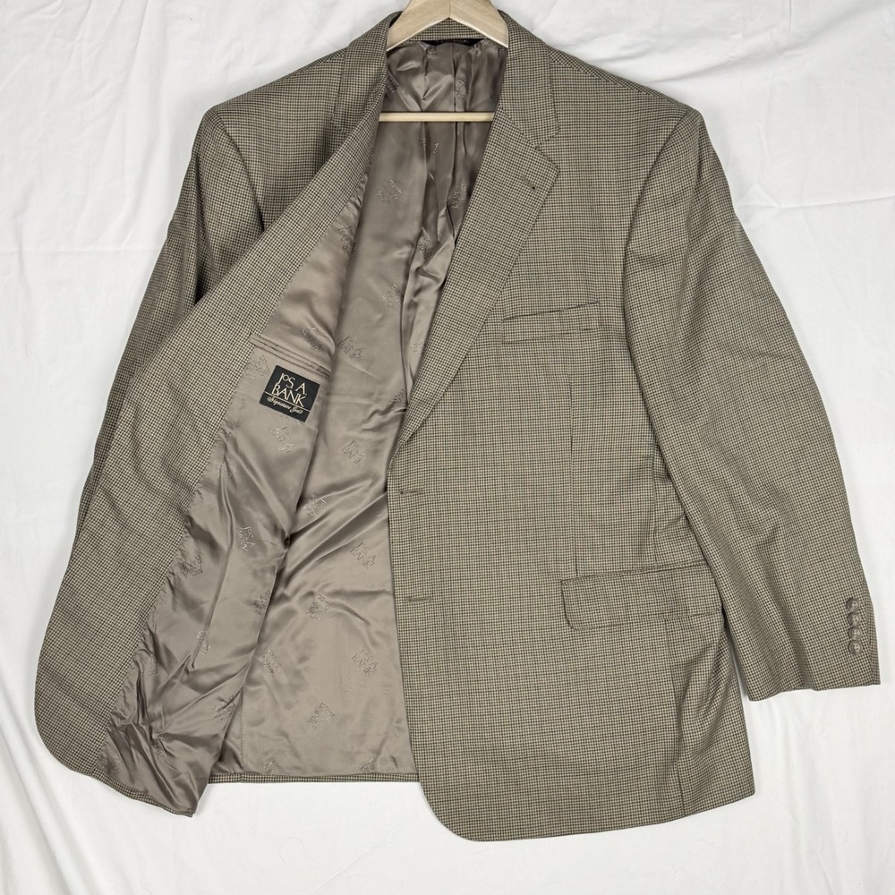 Jos A Bank Brown Houndstooth Blazer Sportcoat Wool 50 R Signature Gold Executive